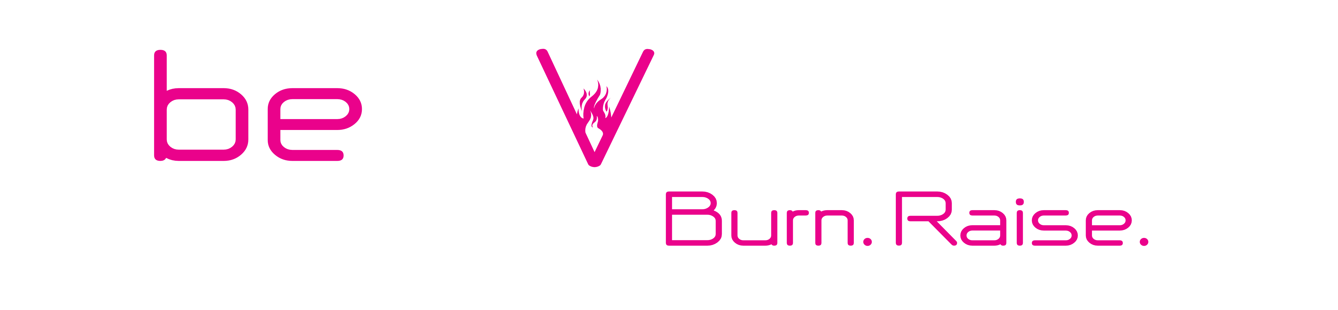 Divina logo. Text: be Divina with pink accent color. The emblem is a V with a flame in the middle. The claim is: Burn. Raise. 